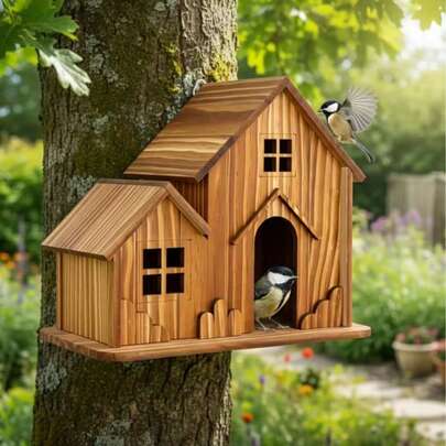 1pc Solid Wood Bird House, Exquisite Design, Comfortable Bird Nest, High-Quality Material, Ideal Space, Perfect Bird Nest