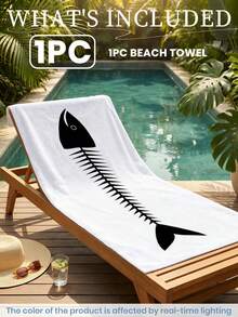 1pc Fish Bone Pattern Beach Towel, Sardine Lightweight Bath Towel, Suitable For Beach Bathing, Pool Party, Personalized Beach Gift, Summer Beach Gathering, Creating Summer Atmosphere, Beach Art Decor, Vacation Gift, Travel, Camping, Backpacking And Holiday Use. - Multicolor - View 6