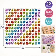 1440pcs/10 Sheets Colorful Laser Shiny Glitter Pattern Stickers, Geometric Style Colorful Stickers, Perfect For Office, Student Classroom, Gift Wrapping, Handmade Self-Adhesive Labels, Motivational Encouragement Star Stickers, Back To School Stickers, School Opening Decoration Stickers, Back To School Gifts - Multicolor - View 2