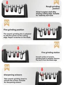Multifunctional 3-Stage Quick Knife Sharpener With Non-Slip Base, Kitchen Knife Accessories And Tools - Black - View 2