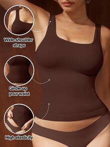 1件女款無縫白色收腹塑身腰部修身上衣 - 棕色 - 查看 2