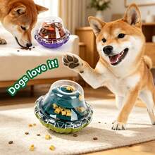 1pc Random Color Dual-Tone UFO-Shaped Wobble Food Dispenser Toy, Adjustable Dispensing Opening, Enrichment Slow Feeder For Dogs And Cats, Suitable For All Dog Breeds - Multicolor - View 2