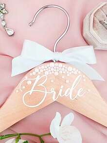 Wedding Hanger Set, Wooden Wedding Dress Hanger, Suit And Off-Shoulder Dress Hanger With Ribbon, Suitable For Bride And Groom, Perfect For Wedding Dress And Suit, Wedding Accessories, Wedding Decoration Items - Multicolor - View 7