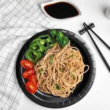 100/50/25/10/1pc Black Paper Plates, Luxury Party Plates, Suitable For Wedding, Birthday, Banquet, Picnic, Gathering, Dessert And Food Display, Disposable For Quick Table Cleanup, Holiday Party Table Decor Paper Plates - Black - View 5