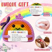 1pc Handmade Crochet Rainbow Figurine With Little Reminders Text Card, Mini Knitted Rainbow Ornament, Small Tabletop Desktop Decor Statue For Home Office Shelf Display, Universal Gift For Friends, Coworkers And Family Members - Multicolor - View 5