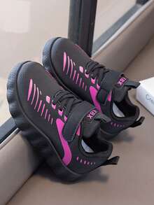 1 Pair Kids' Sports Shoes With Hook-And-Loop Design, Girls' Casual Shoes Suitable For Spring, Autumn And All Seasons, Children's Running Shoes With Soft Sole - Black - View 7