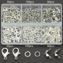 380pcs DIY Jewelry Making Accessories Set, Includes 60pcs Lobster Clasp, 120pcs Crimp Beads, 200pcs Closed Jump Rings, Suitable For Handmade Woven DIY Necklace, Bracelet, Bag Charm, Can Be Flattened To Secure Clasp, Pendant Chain Connector Rings, DIY Jewelry Making Materials - Lobster Clasp & Jump Ring & Bag Clasp - View 14