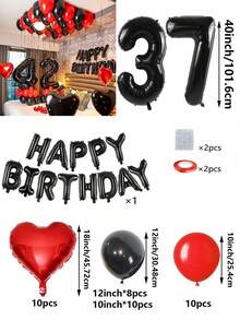 53 件红色和黑色气球花环生日套装，40 英寸黑色聚酯薄膜数字气球，适合 16 岁、18 岁、20 岁、21 岁、22 岁、25 岁、30 岁、35 岁、40 岁生日派对装饰、房间装饰、摄影道具 - 紅黑色 - 查看 32
