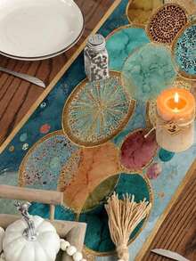 1pc Rainbow Circle Art Pattern Table Runner, Modern Playful Style, Printed Tablecloth, Long Natural Pattern Print, Home Decor, Latest Spring/Summer Style, Suitable For All Seasons - Blue - View 6