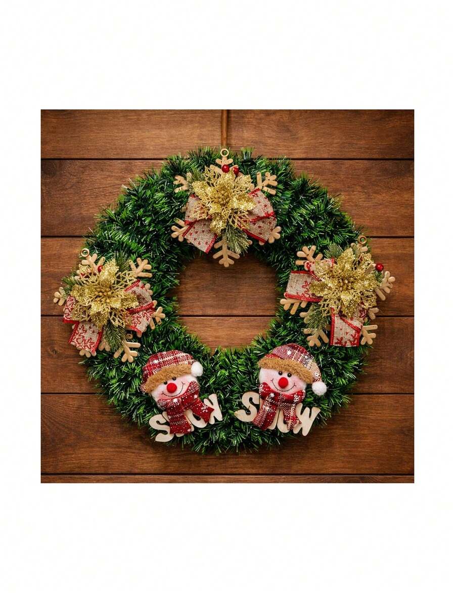 Guirlanda Natalina Decoração Boneco Neve Arranjo Porta 40cm - A - Visão 1