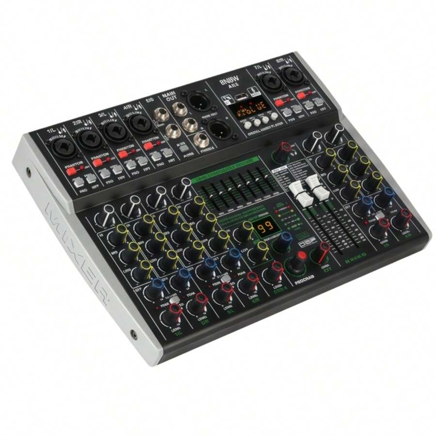 AK 8-Channel Professional Audio Mixer, 99 DSP, Bluetooth Connectivity For Mobile Phones, Built-In USB Interface, Computer Recording Capability, Compatible With 12V Car Power And 48V Phantom Power. Ideal For Live Broadcasts, Small Concerts, Etc.