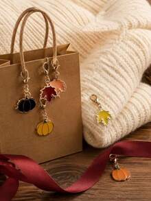 8pcs Fall Pumpkin & Maple Leaf Keychain Set. Cute Autumn Thanksgiving Halloween Bag Charms, Backpack Zipper Pendants & Seasonal Party Gifts. - A - View 6