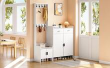 Hall Tree White With Storage With Drawers With Doors Made Of Wood For Entryway And Hallway - 白色 - 查看 4
