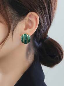 1 Pair Daily Wear Stud Earrings For Women, Wedding Engagement Party Jewelry, Valentine's Day Gift - Golden Yellow + Green - View 6
