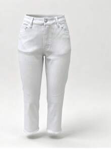 Celana Jeans Skinny Capri Warna Terang dengan Efek Sobek, Celana Pensil Elastis untuk Sehari-hari dan Perjalanan Santai di Musim Panas - Putih - View 9