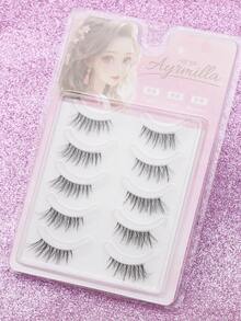 5 Pairs 3D Natural Fluffy False Eyelashes,Fluffy Spiky Manga Lash,Cartoon Makeup Effect, Suitable For Cartoon Style Eye Makeup, Strip Eyelashes, False Eyelashes.,Suitable For Daily Work Meetings, Natural False Eyelashes. - Black - View 10