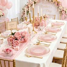20pcs Pink Gold Rim Dinner Plates, Exquisite Hard Party Plates, Suitable For Various Parties, Banquets, Birthday Celebrations, Wedding Banquets, Anniversary, Business Receptions, Etc., 7.5 Inch Plates And 10.25 Inch Plates - Pink - View 7