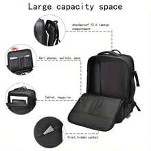 1pc Men's Business Backpack, Leather-Like Waterproof Travel Bag, Large Capacity Multi-Compartment Laptop Backpack, Expandable School Bag, Anti-Theft - Multicolor - View 9