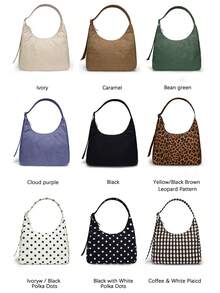 Nylon Women's Shoulder Bag, Black & White Plaid Cross-Pattern Solid Color Polka Dot Handheld Bucket Bag, Large Capacity Commuter Tote Shopping Bag - Multicolor - View 1