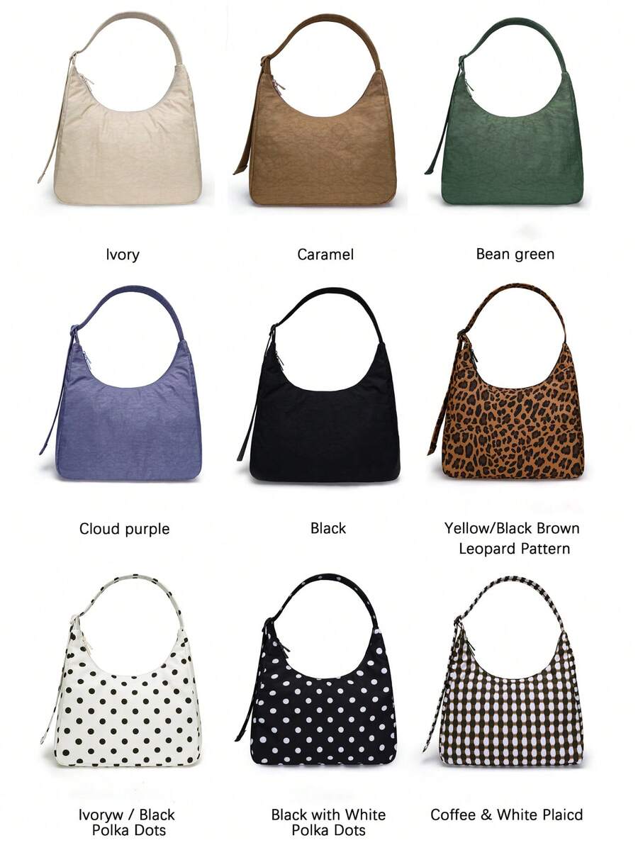 Nylon Women's Shoulder Bag, Black & White Plaid Cross-Pattern Solid Color Polka Dot Handheld Bucket Bag, Large Capacity Commuter Tote Shopping Bag - Multicolor - View 1