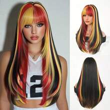 7JHH WIGS Hallowmas Green Pink & White Highlights Extra Long Straight Wigs For Women 26 Inch With Bangs, Synthetic Heat-Resistant Fiber Colorful Costume Wig For Cosplay Wear,Party Carnival Festivals Use - Multicolor - View 12