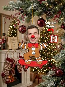 Custom Photo Christmas Ornament Personalized Face Gingerbread Skateboard Acrylic Tree Hanging Decor Secret Santa Gift - Multicolor - View 2