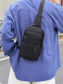 1pc Men's Black PU Leather Crossbody Chest Bag, Casual Business Style, Suitable For Daily Commute - Multicolor - View 8