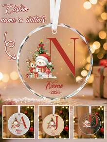 Custom Monogram Christmas Ornament, Personalized Name & Initial Tree Hanging Decor, Festive Snowman Holiday Accent, Customized 2026 Christmas Keepsake, Customizable Christmas Tree Decoration, Gift For Family And Friends, Room Decor, Christmas Gift - Style B - View 1