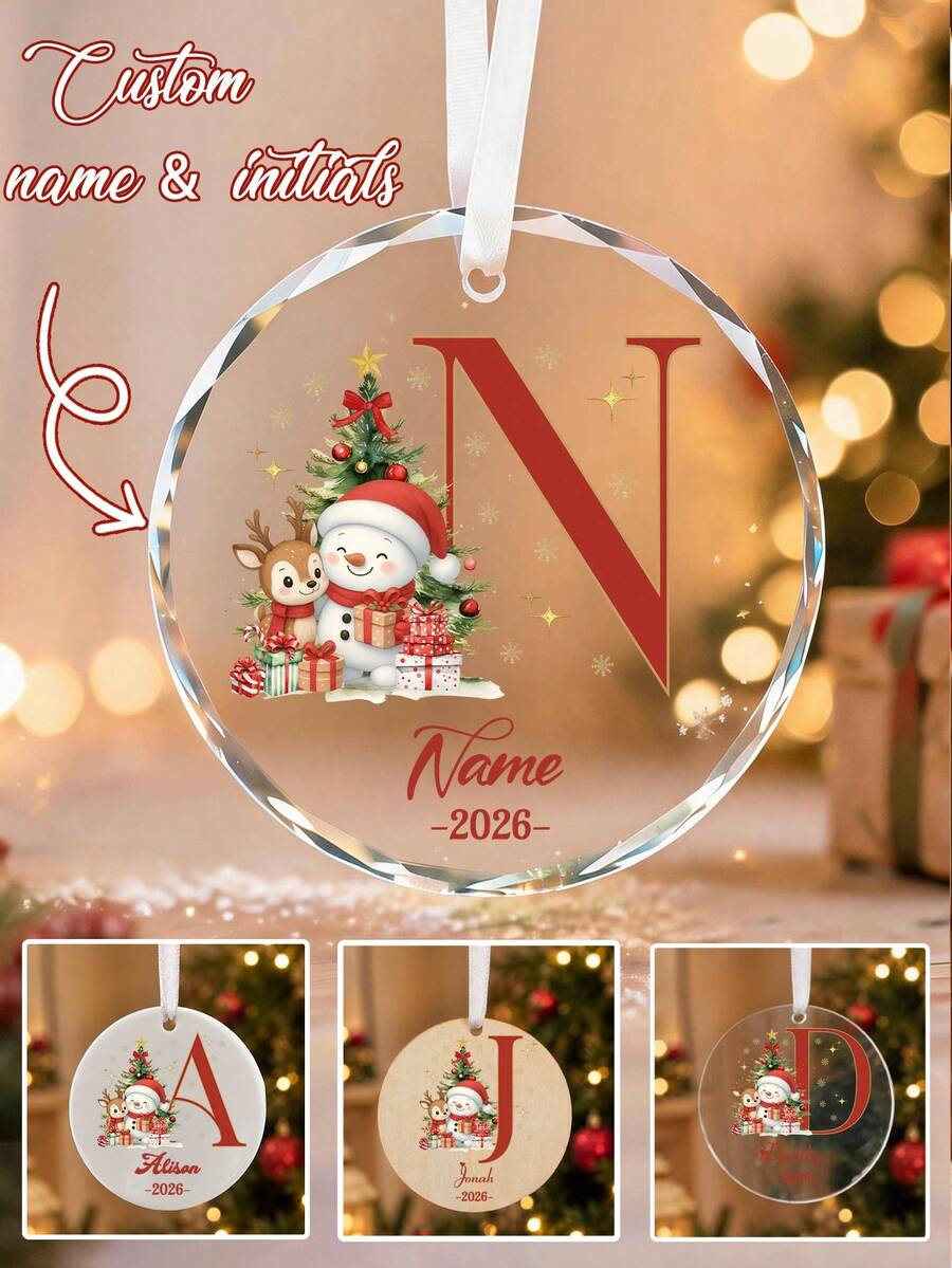 Custom Monogram Christmas Ornament, Personalized Name & Initial Tree Hanging Decor, Festive Snowman Holiday Accent, Customized 2026 Christmas Keepsake, Customizable Christmas Tree Decoration, Gift For Family And Friends, Room Decor, Christmas Gift - Style B - View 1