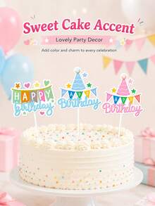 6pcs Cute Cartoon Happy Birthday Cake Topper Vibrant Dessert Table Decor - View 2