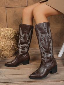 Plus Size Slip-On Boots - Brown - View 2