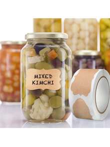 300 Pcs Self Adhesive Jar Labels On Roll, 3 * 5 Cm Brown Coated Paper Stickers In Three Shapes For Spices Preserves Gifts And Storage Containers, Easy Peel Writing Labels For Kitchen Pantry Crafts And Home Organization - Brown - View 4