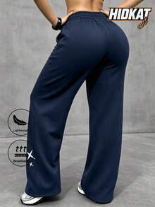 Women's Autumn Sports Long Pants With Drawstring Waist, Star , Street Outdoor Wide Leg Loose Casual Long Pants - Blue - View 3