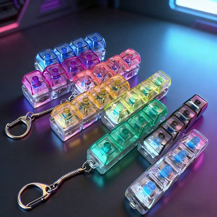 1pc Keyboard Stress Relief Toy, 4-In-1 Keyboard Stress Relief Button Fingertip Clicker Keychain, Button-Style Stress Relief Fingertip Toy, Stress Relief Gift - Multicolor - View 1