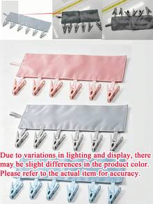 1PC Minimalist Fabric Foldable Long Strip Hanging Rack, Soft Cloth Rectangular Design With 6 Clips, Portable Space-Saving Laundry Drying Hanger For Underwear Socks Towels, Multi Clip Clothes Airer Organizer, Balcony Bathroom Dorm Room Travel Use - Multicolor - View 12
