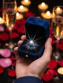 1pc Navy Blue Velvet Wedding Ring Box, Elegant Surprise Engagement Ring Cushion, Suitable For Bride, Romantic Ceremony Proposal Accessory, Used For Proposal, Engagement, Wedding Accessory And Wedding Decoration - Navy Blue - View 9