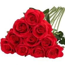 1/12/24Pcs Artificial Velvet Silk Roses With Long Stems, Realistic Soft Touch Faux Flowers Bouquet, For Wedding Home Party Table Centerpiece Decor Valentine's Day Gift - Black/Red/Pink Available - Multicolor - View 17