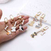 Cute Enamel Dog Keychain With Bone Charm, Gold-Tone Pet Lover Bag Pendant, Y2K Purse Backpack Accessory, Everyday Gift - Multicolor - View 12