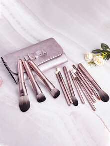 12pcs Small Grape Soft Bristle Makeup Brush Set For Beginners, Full Set Of Foundation, Concealer, Eyeshadow Brushes, Purple - Purple - View 6
