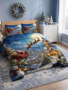 3pcs Christmas Theme, Santa Claus Reindeer Sleigh Christmas Pattern Bedding Set Comforter And Pillowcases 3 Pieces Set - Soft, Comfortable And Breathable Bedding, 200g Quilted Filling, Includes 1 Comforter And 2 Pillowcases (Pillow Inserts Not Included) - Perfect Choice For Home Or Dorm Christmas Decoration - Multicolor - View 7