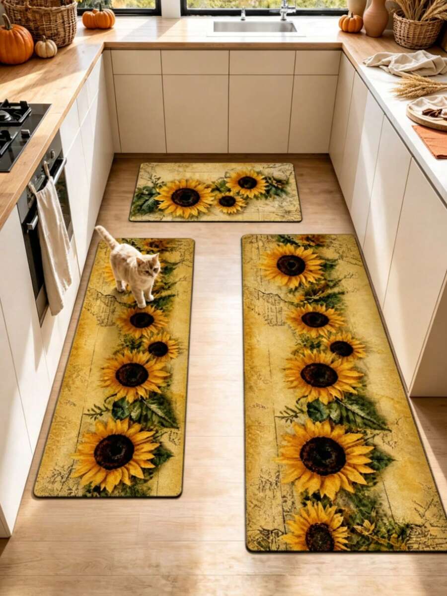 1pc Autumn Harvest Sunflower Kitchen Rug, Summer Fresh Style, Decorative Rug, Bedroom Decor, Small Rug, Carpet, Home Decor, Living Room Rug, Living Room Small Rug, Bedroom Rug, Living Room Home Decor, Outdoor Rug, Washable Rug - Multicolor 6 - View 1