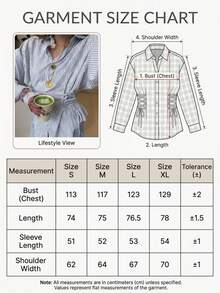 Women's Elegant Casual Blue Plaid Shirt, Side Waist Tie, Plaid Buttons, Suitable For Autumn, Back To School Season, College Style Outfit, Casual Commute - Baby Blue - View 2
