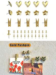 35pcs Gold-Plated Plastic Push Pins, Multi-Functional Office Supplies, Suitable For Cork Board Decoration, Bulletin Board Arrangement, Photo Wall Embellishment, Document Fixing, Map Marking, Handmade DIY Projects, Classroom, Dormitory And Desktop Storage - Sets - View 1
