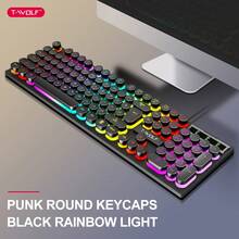 T-WOLF Steampunk Keyboard And Mouse Set USB Illuminated Gaming Retro Round Keycap Keyboard Wired Illuminated Mouse 104-Key Wired Gaming Keyboard And Mouse - View 12
