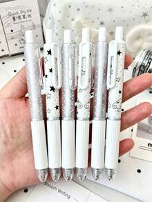 1pc/4pcs Cute Star Clickable Gel Pens 0.5mm Black ST Nib Quick Dry Smooth Writing Student Exam Practice Water-Based Pen Back To School Stationery Small Gift Class Reward Prize - Multicolor - View 5