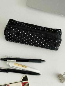 1pc Cute Polka Dot Pencil Case, Large Capacity, Student Pencil And Pen Storage Bag, Multi-Functional Zipper Pouch, Can Store Gel Pens, Highlighters, Erasers, Correction Tape And Small Stationery. Lightweight And Portable, Suitable For Students, Exams, Office And Daily Use. Back To School Essential (Zipper Style Random) - A - View 4
