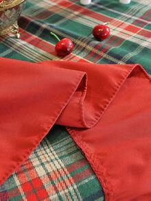 1pc Christmas Green Plaid Tablecloth With Red Ruffle Trim, Holiday Dining Table Cover For Christmas Home Decor - Green - View 11