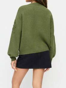 European And American Style Elegant Casual College Women's Plus Size Solid Color Knit Sweater With Geometric Pattern, Autumn/Winter Pullover Fall - Green - View 6