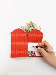 2/1pc 3D Christmas Greeting Card, Pop-Up Card With Santa Claus, Reindeer And Tree Design, Red Paper Holiday Card With Envelope, Suitable For Christmas Party Invitation For Family And Friends - One Size Fits All - View 7