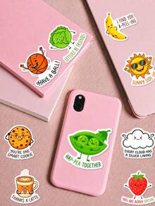 50Pcs Fun Pun Cartoon Stickers, Anthropomorphic Fruits, Vegetables And Food With Humorous English Pun Text Patterns, Suitable For Journal, Water Bottle, Luggage, Notebook, Storage Box - Multicolor - View 7